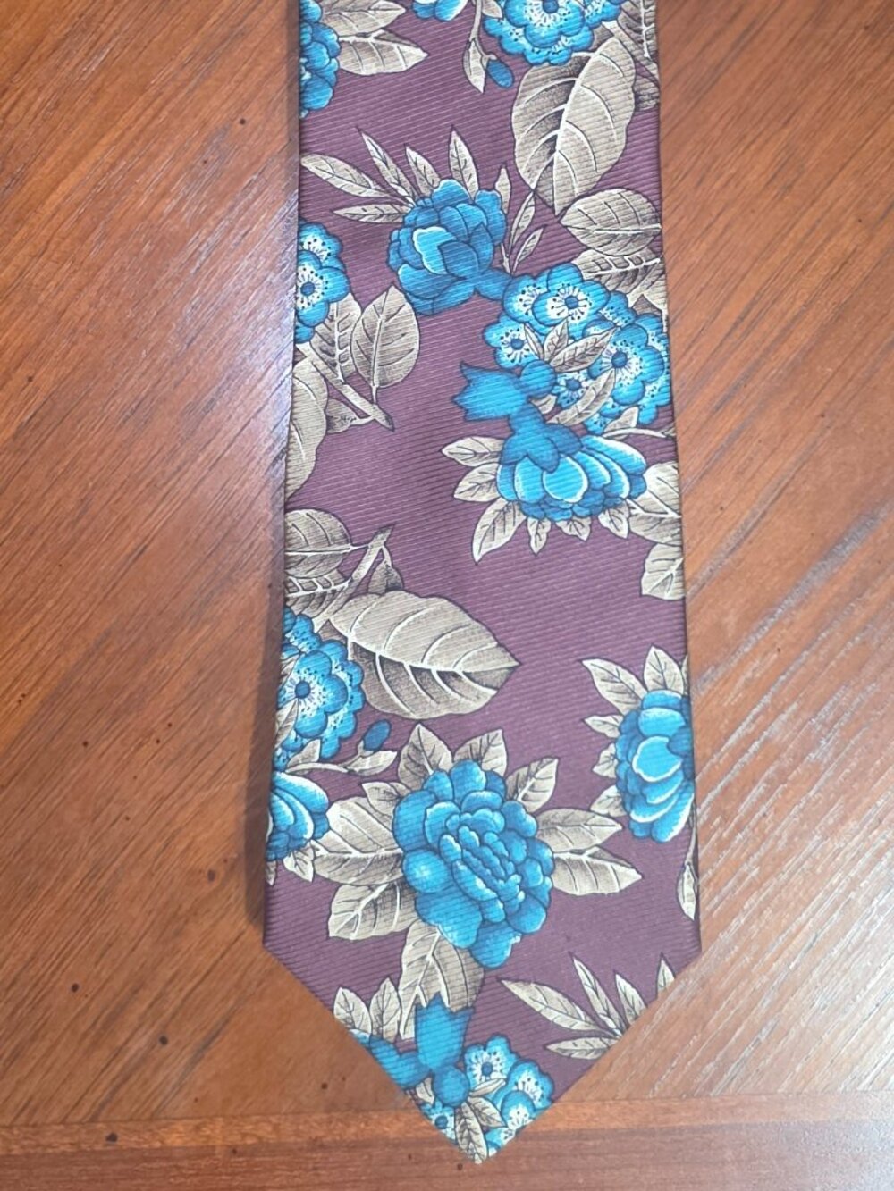 Vintage Christian Dior Monsieur Silk Tie Plum Brown Burgundy Teal Floral Necktie